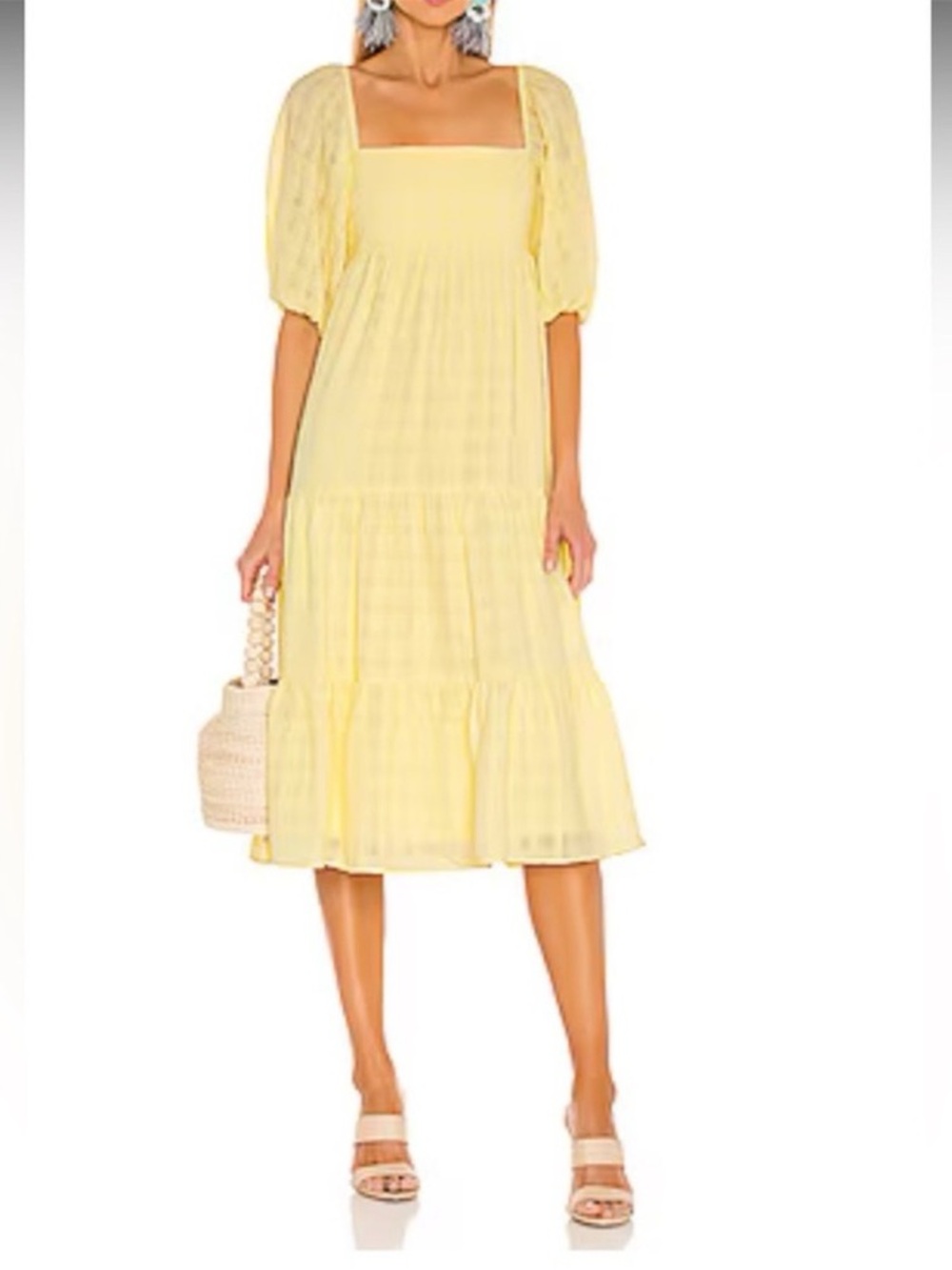 AMANDA UPRICHARD Yellow Square Neck Midi Dress